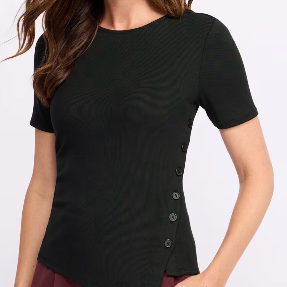 41 Hawthorn Ellen Asymmetrical Button Detail Robbed Knit Top